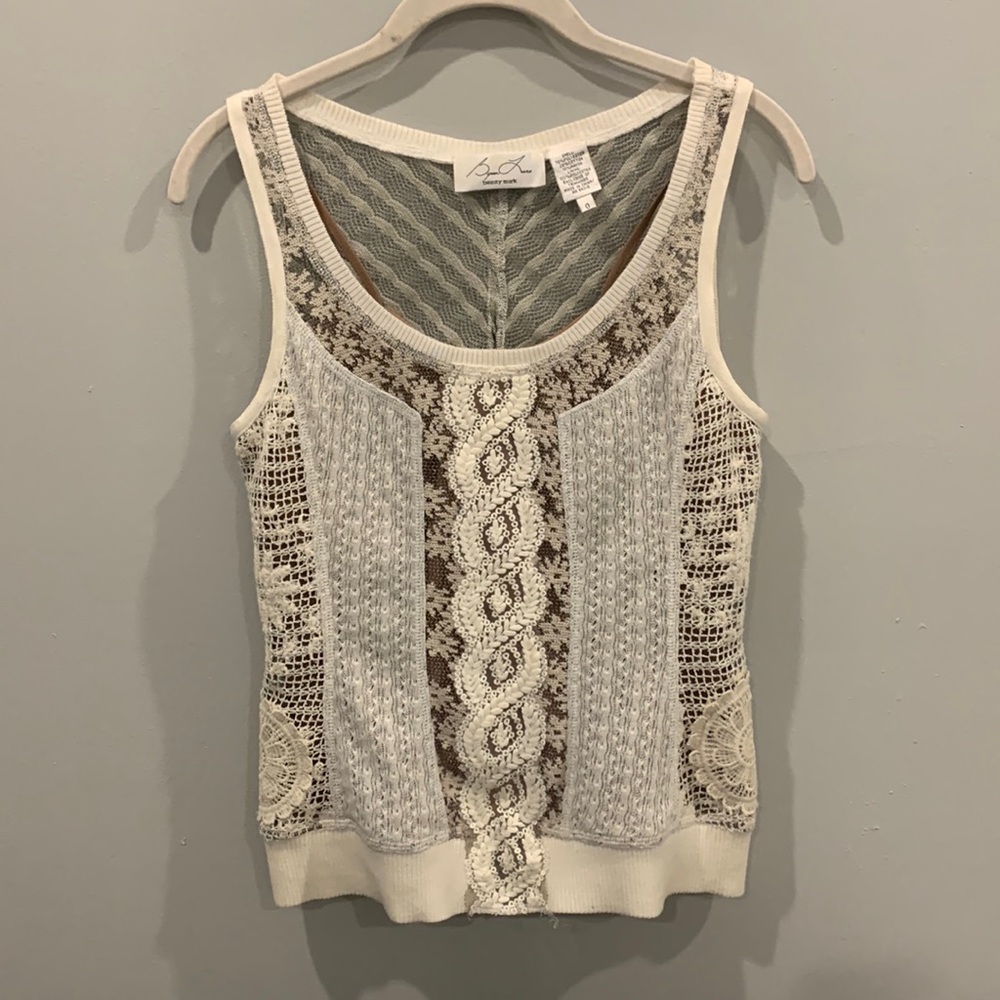 Byron Lars Beauty Mark Sleeveless Mixed Lace Knit Tank Top